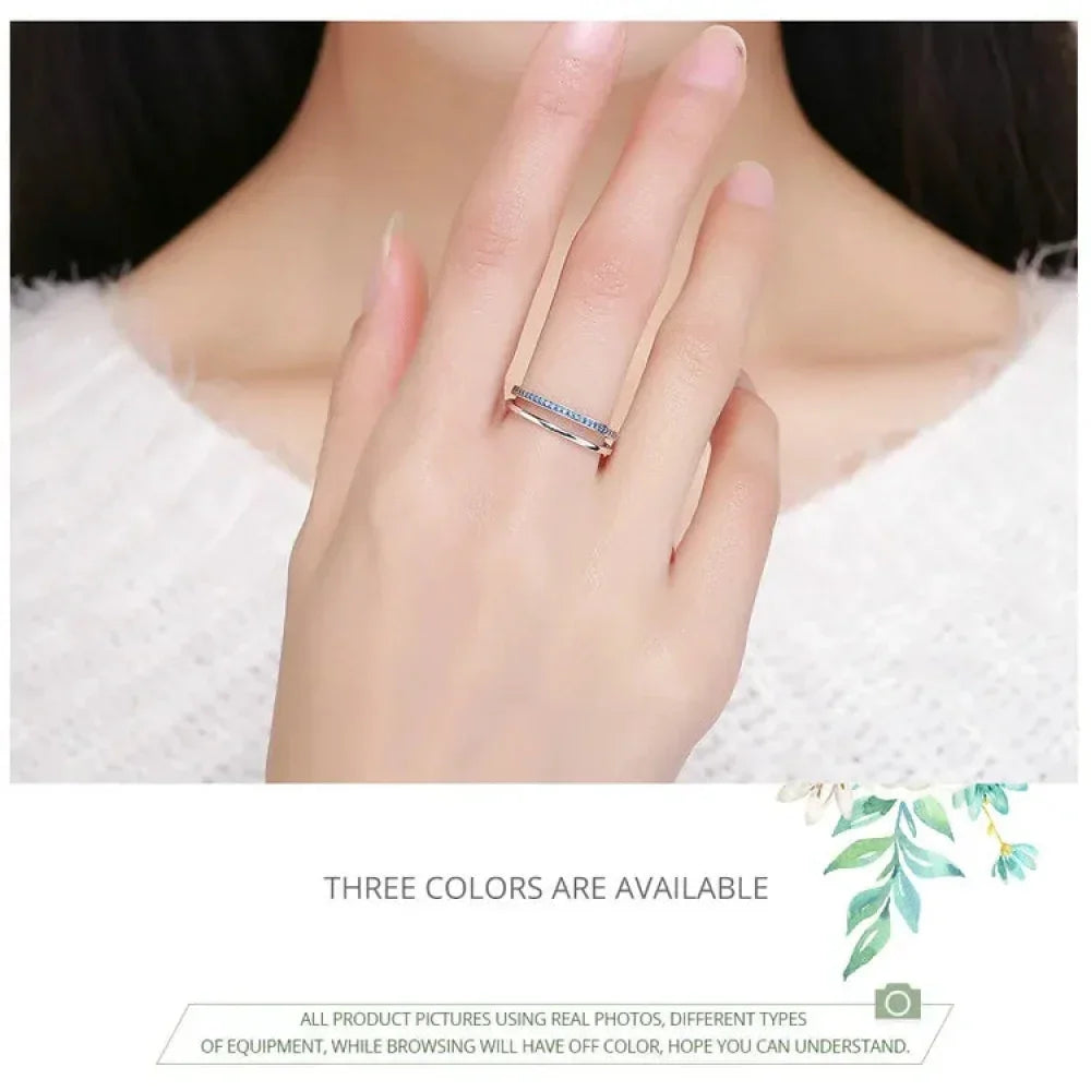 925 Sterling Silver Black & Clear Double Circle CZ Ring