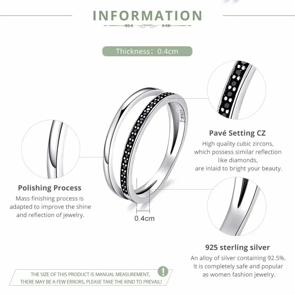 925 Sterling Silver Black & Clear Double Circle CZ Ring