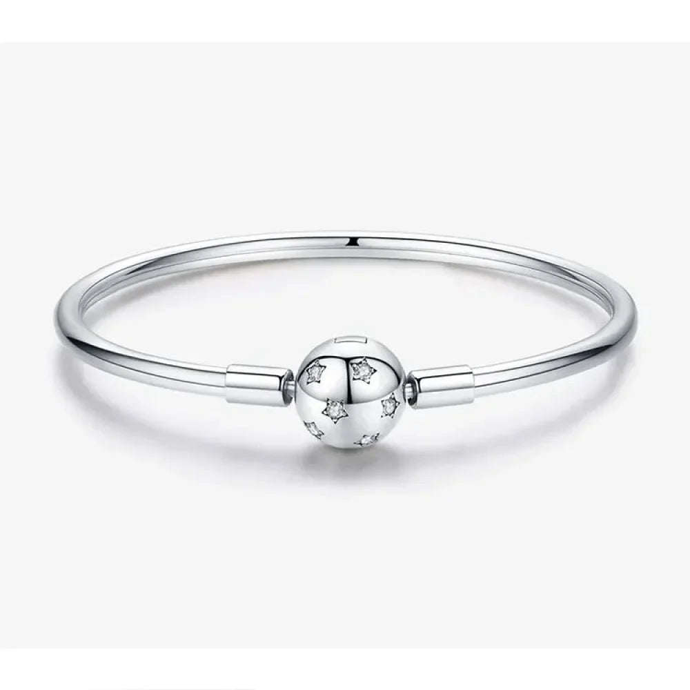 Sterling Silver Snake Chain Bangle Bracelet with CZ Pavé