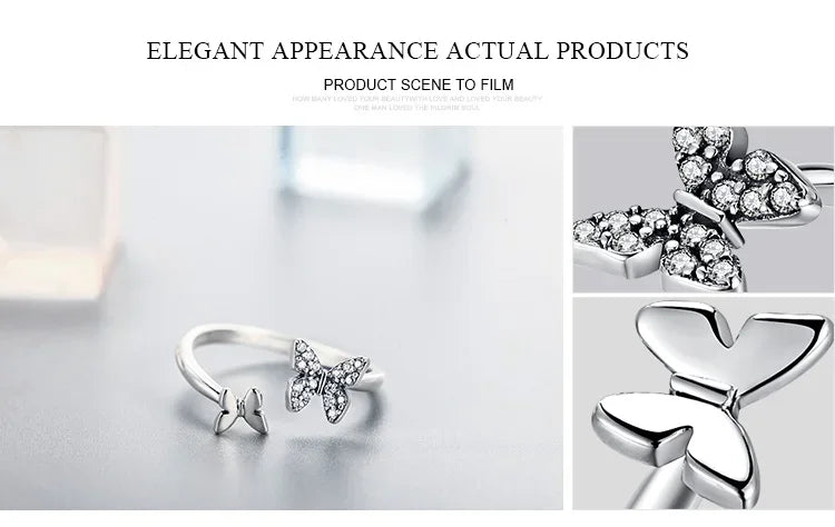 925 Sterling Silver CZ Butterfly Open Ring