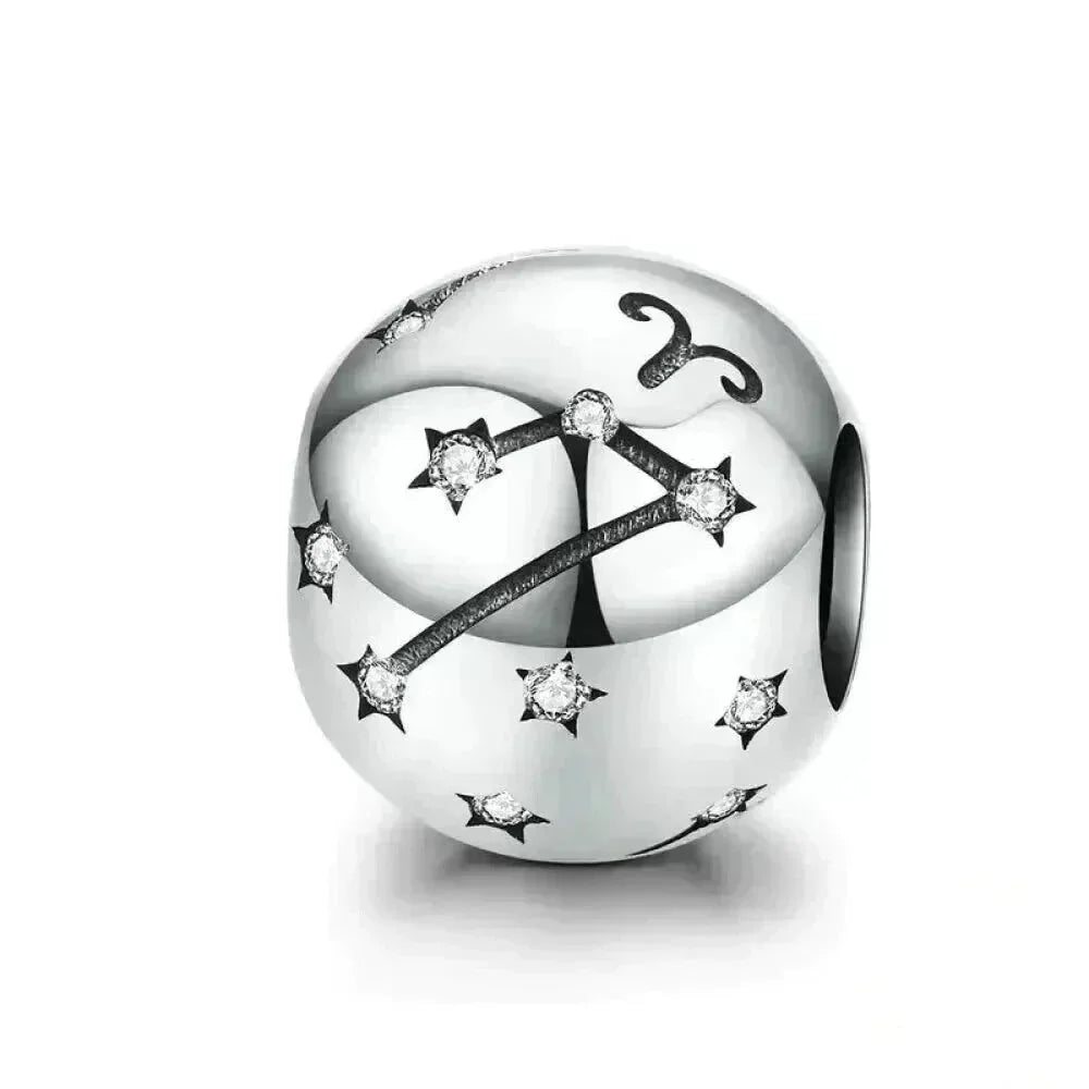 Vintage 925 Sterling Silver Twelve Constellations Star Sign Zodiac Beads Charms For Diy Bracelet Necklace