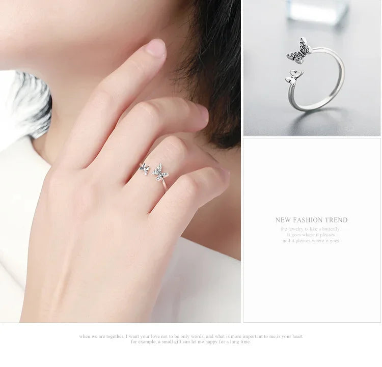 925 Sterling Silver CZ Butterfly Open Ring