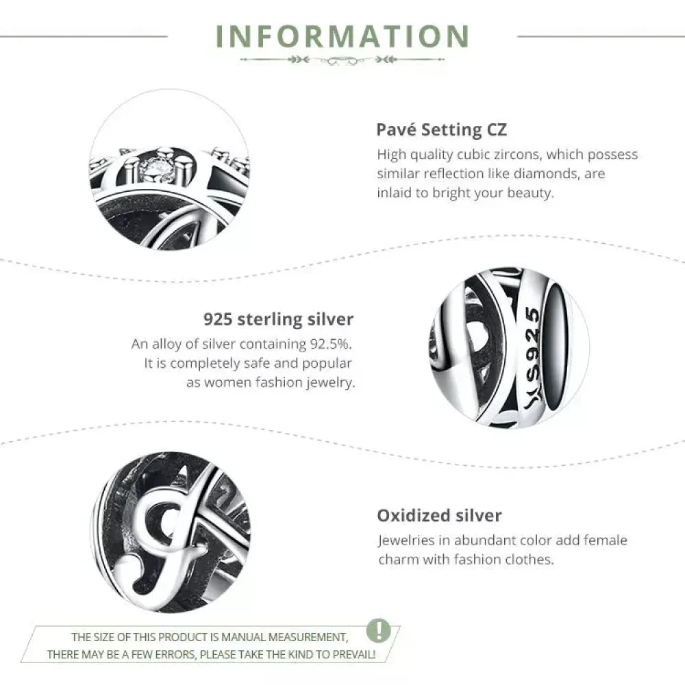925 Sterling Silver Initial Charm Bead