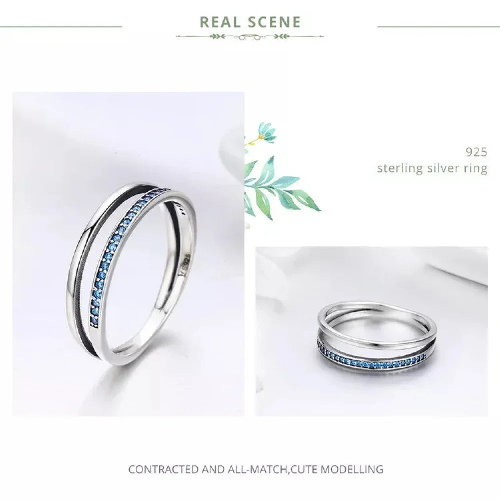 925 Sterling Silver Black & Clear Double Circle CZ Ring