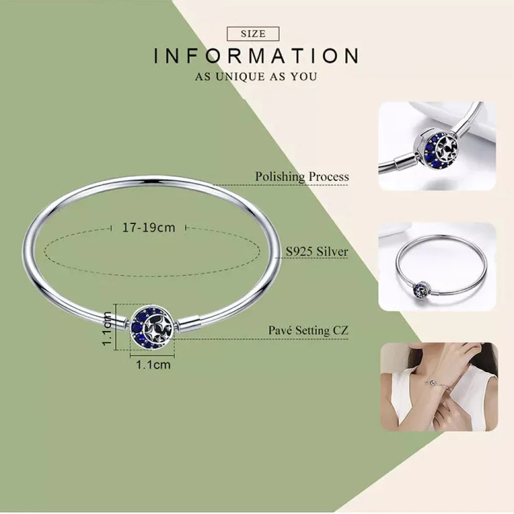 Sterling Silver Snake Chain Bangle Bracelet with CZ Pavé