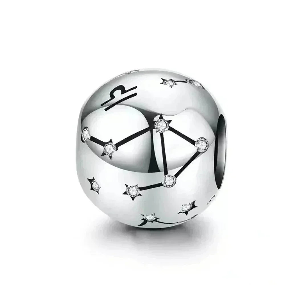 Vintage 925 Sterling Silver Twelve Constellations Star Sign Zodiac Beads Charms For Diy Bracelet Necklace
