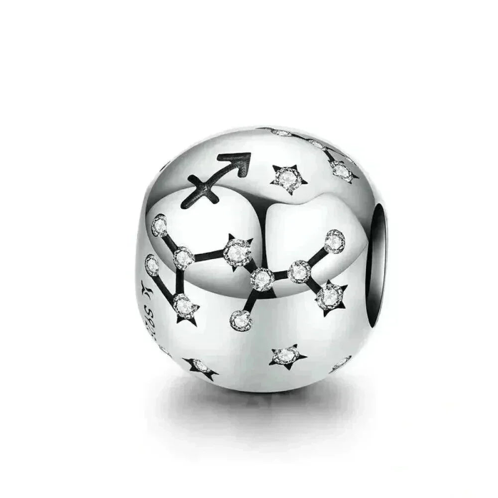 Vintage 925 Sterling Silver Twelve Constellations Star Sign Zodiac Beads Charms For Diy Bracelet Necklace