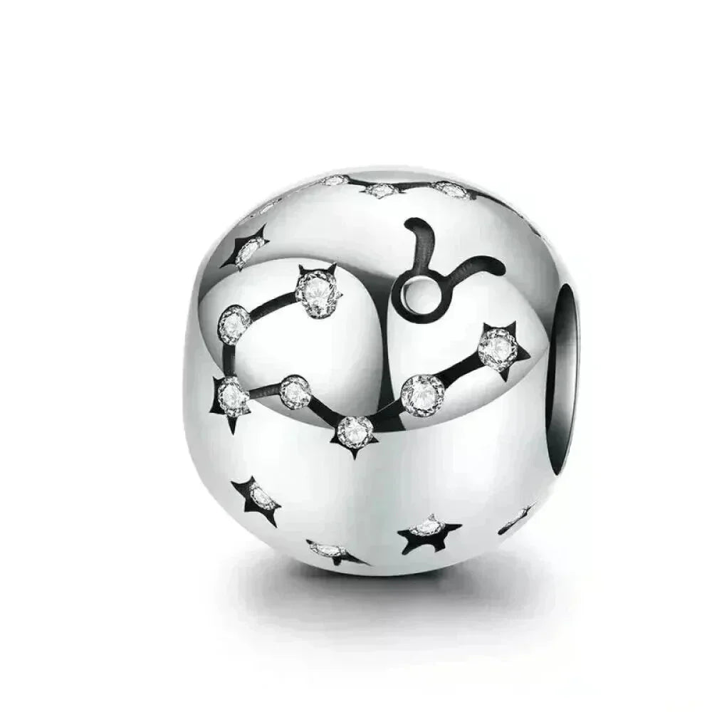 Vintage 925 Sterling Silver Twelve Constellations Star Sign Zodiac Beads Charms For Diy Bracelet Necklace