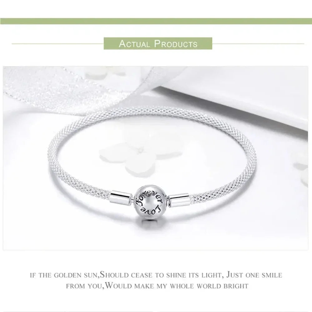 Sterling Silver Mesh Charm Bracelet – “Forever Love” Bead