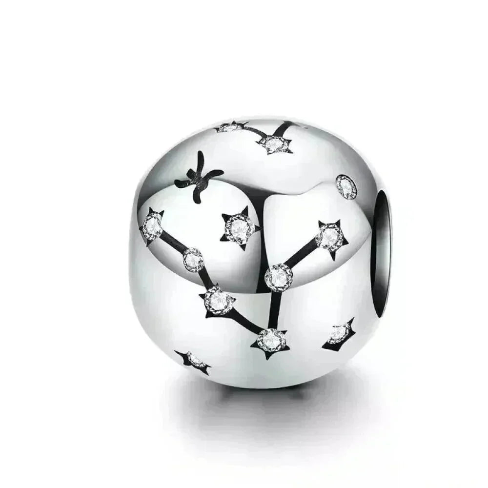 Vintage 925 Sterling Silver Twelve Constellations Star Sign Zodiac Beads Charms For Diy Bracelet Necklace