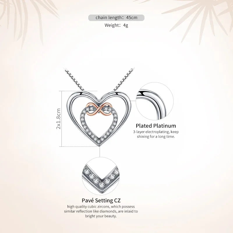 Entwined Hearts: Sterling Silver Infinity Necklace With Double Hearts