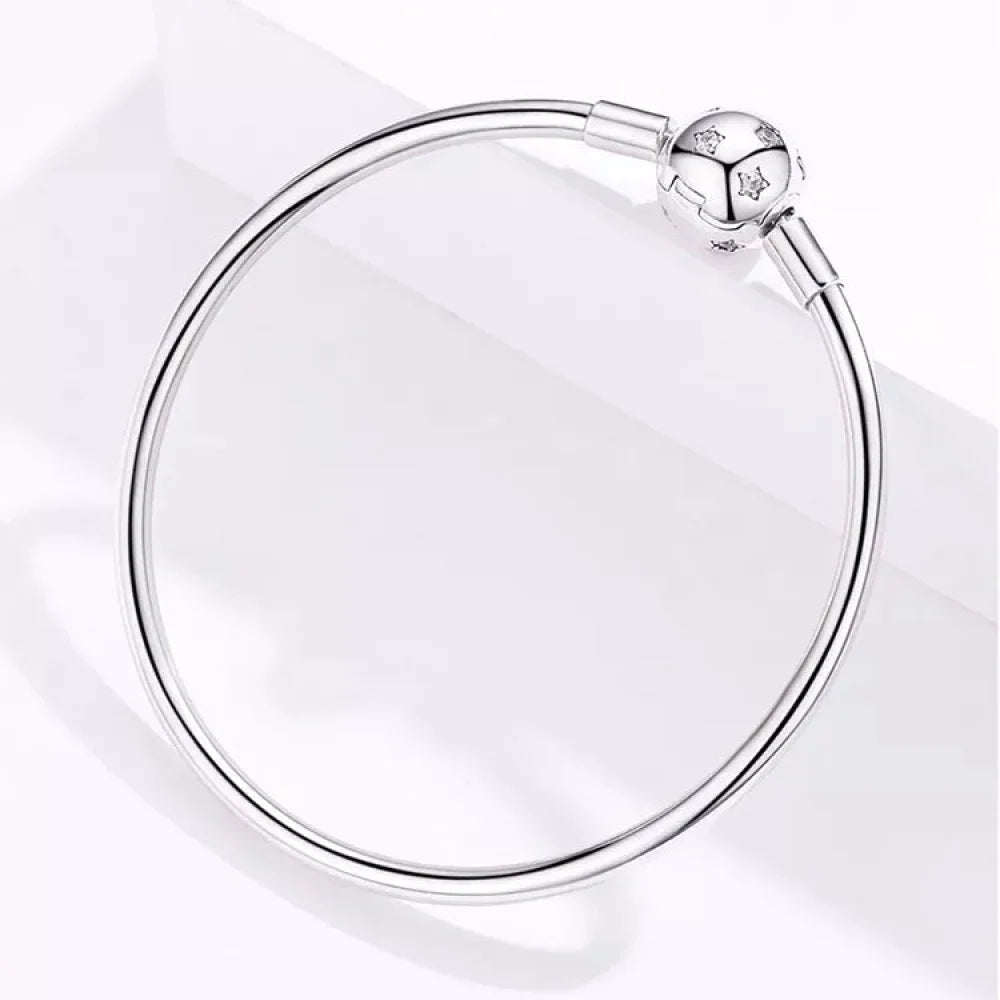 Sterling Silver Snake Chain Bangle Bracelet with CZ Pavé