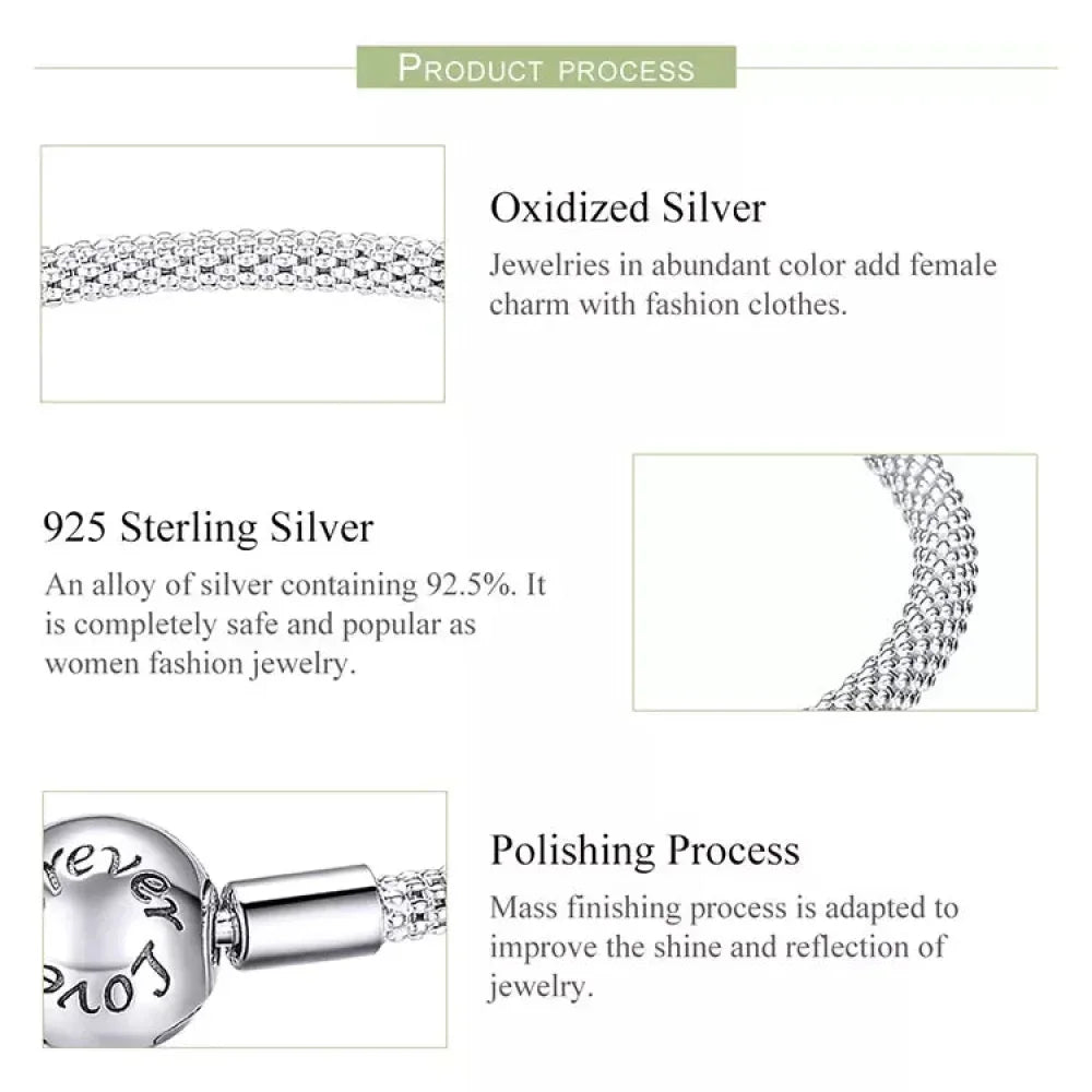 Sterling Silver Mesh Charm Bracelet – “Forever Love” Bead