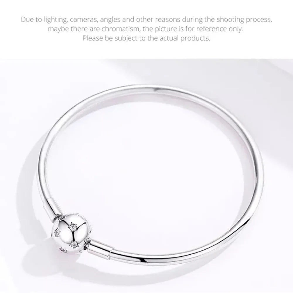 Sterling Silver Snake Chain Bangle Bracelet with CZ Pavé