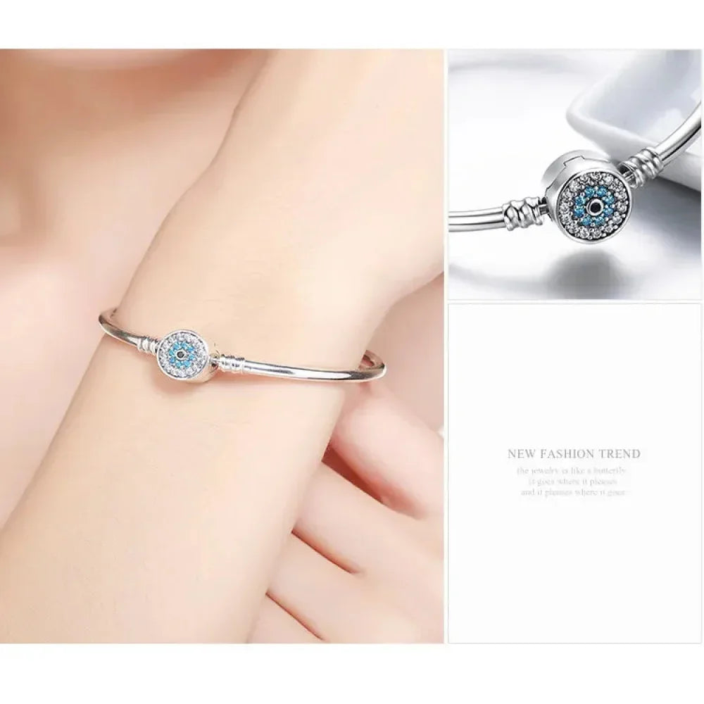 Sterling Silver Snake Chain Bangle Bracelet with CZ Pavé