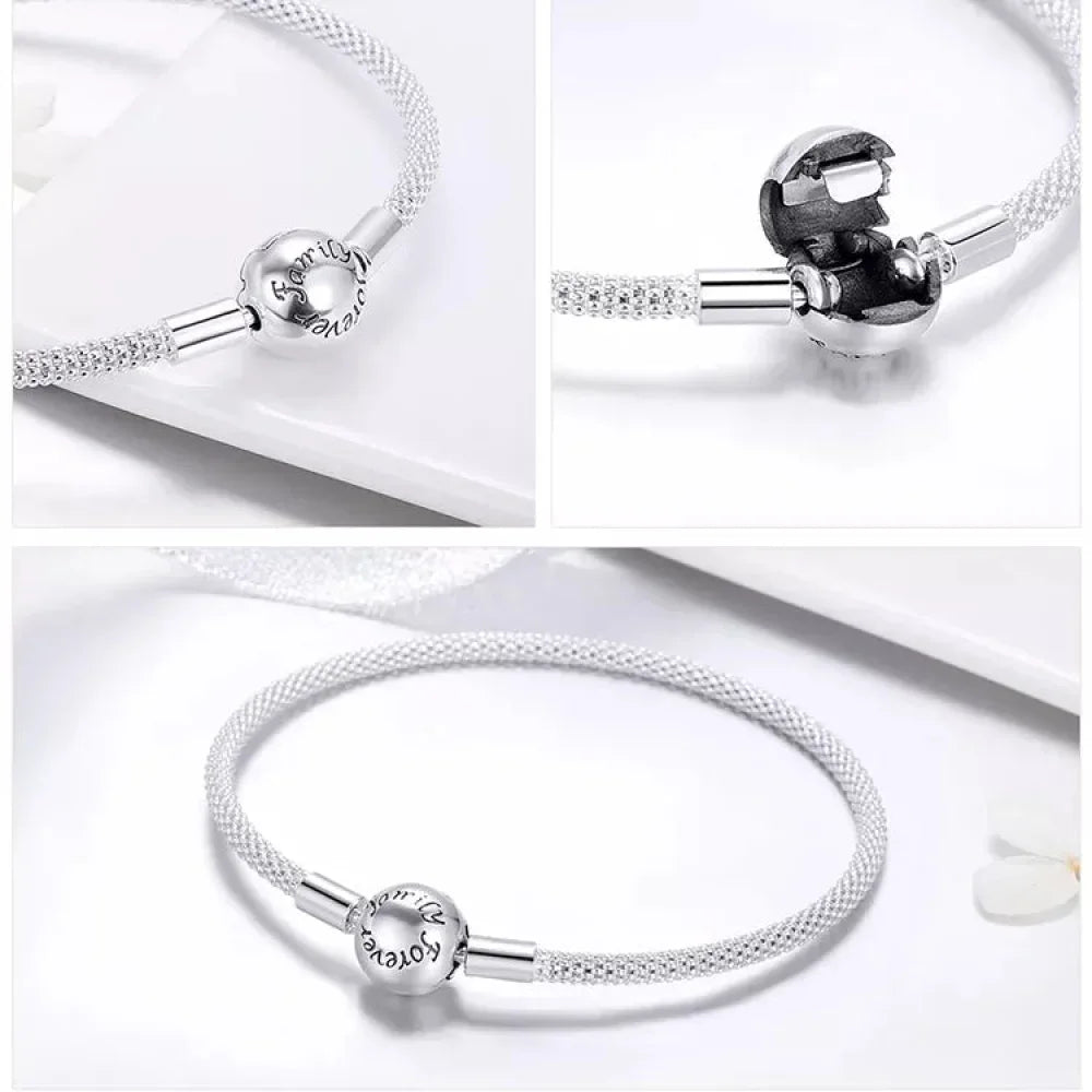 Sterling Silver Mesh Charm Bracelet – “Forever Love” Bead