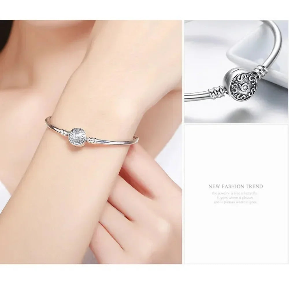 Sterling Silver Snake Chain Bangle Bracelet with CZ Pavé