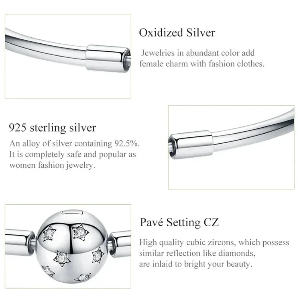 Sterling Silver Snake Chain Bangle Bracelet with CZ Pavé