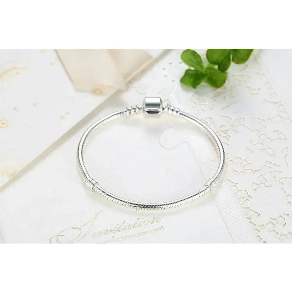 Sterling Silver Snake Chain Charm Bangle – 3mm Barrel Clasp