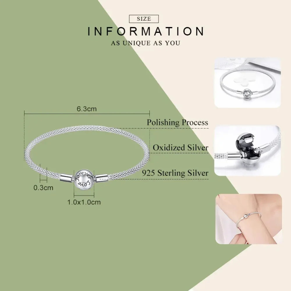 Sterling Silver Mesh Charm Bracelet – “Forever Love” Bead