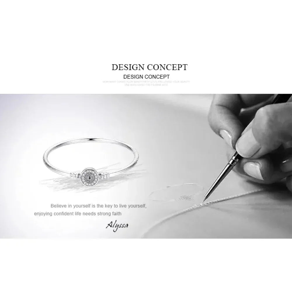 Sterling Silver Snake Chain Bangle Bracelet with CZ Pavé