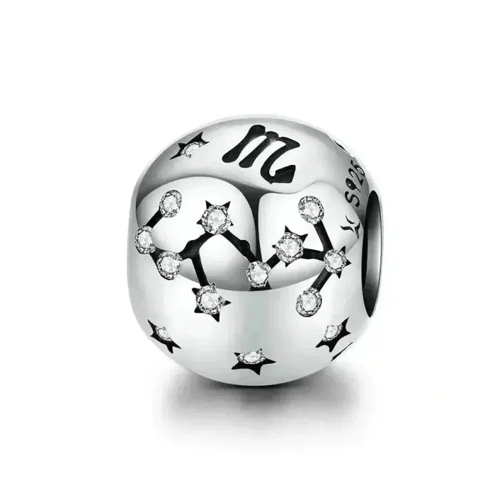 Vintage 925 Sterling Silver Twelve Constellations Star Sign Zodiac Beads Charms For Diy Bracelet Necklace