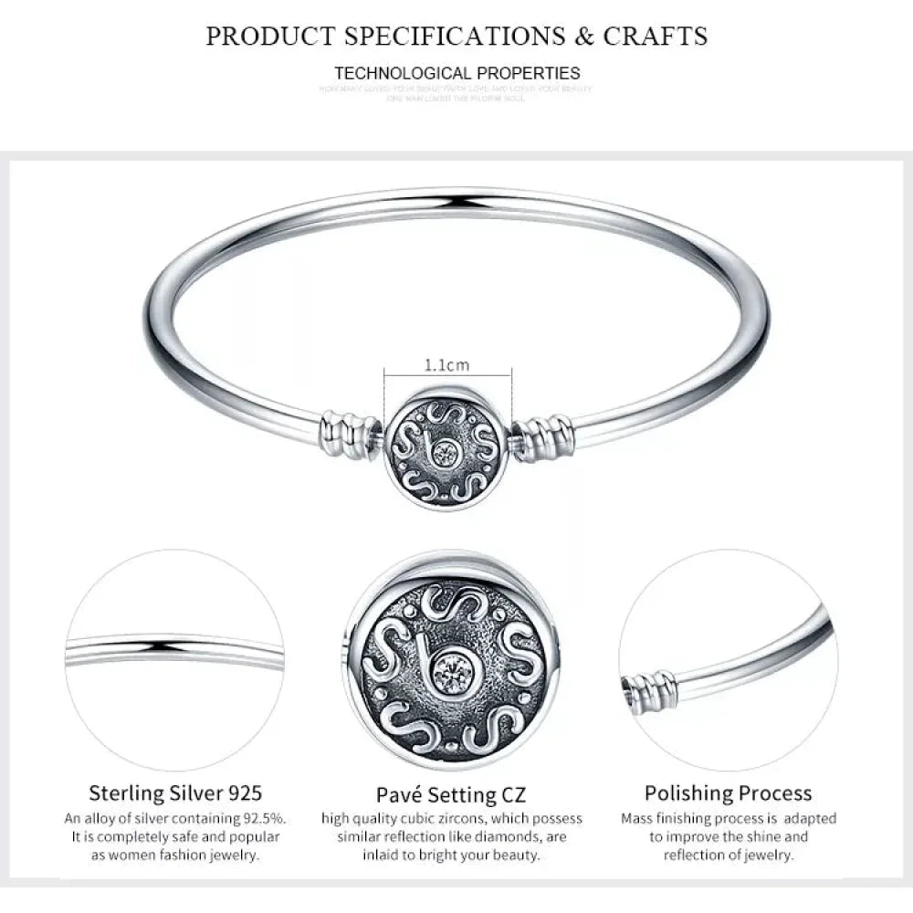 Sterling Silver Snake Chain Bangle Bracelet with CZ Pavé