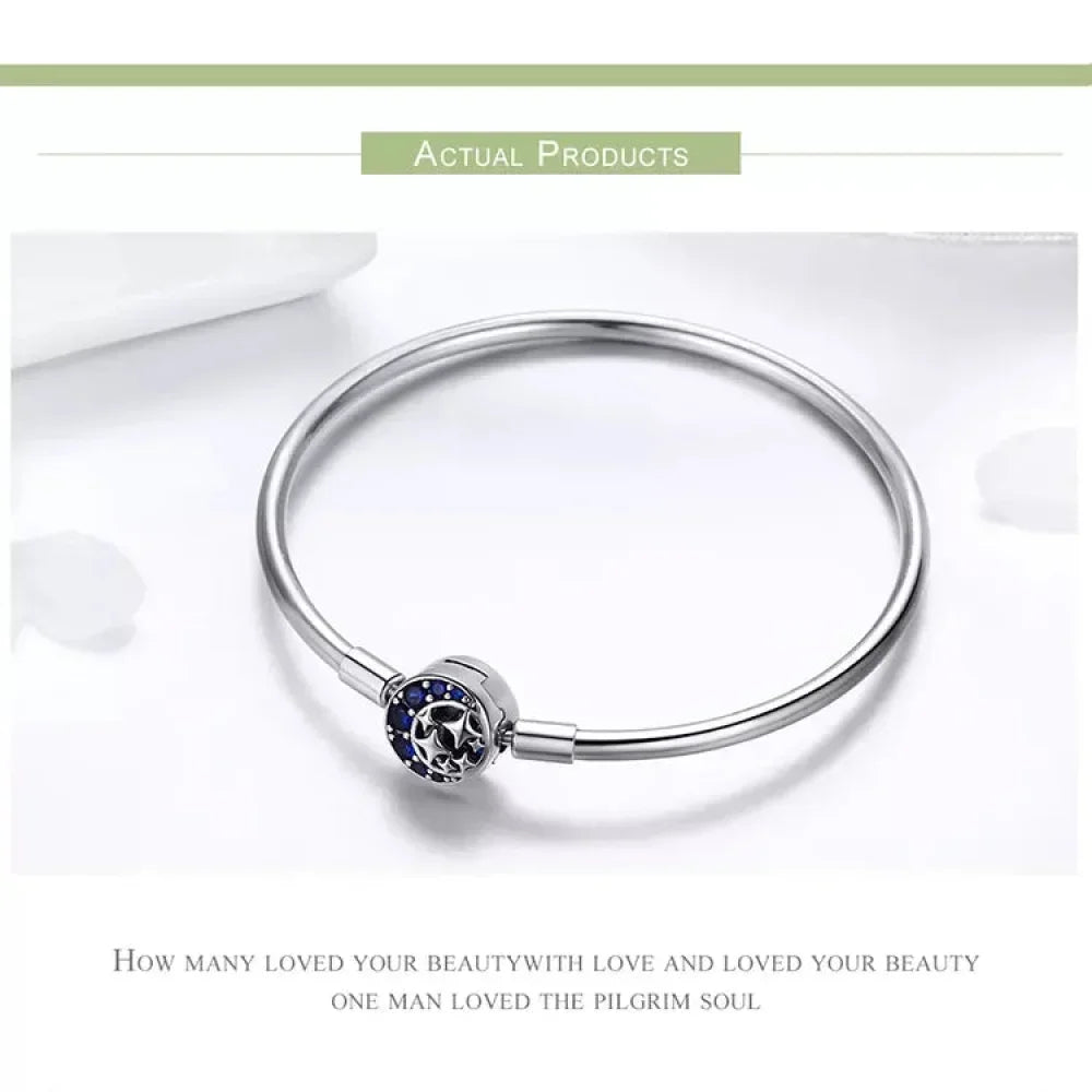 Sterling Silver Snake Chain Bangle Bracelet with CZ Pavé