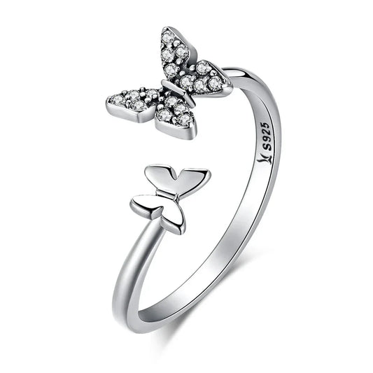 925 Sterling Silver CZ Butterfly Open Ring