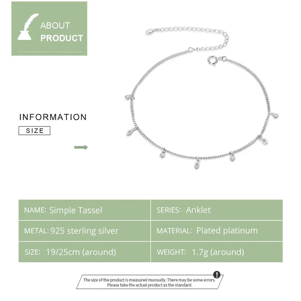 The Minimalist 925 Sterling Silver Tassel Anklet