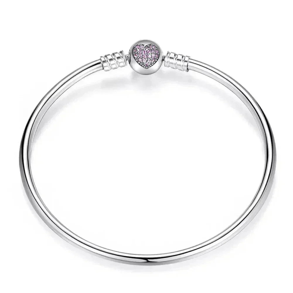 Sterling Silver Snake Chain Bangle Bracelet with CZ Pavé