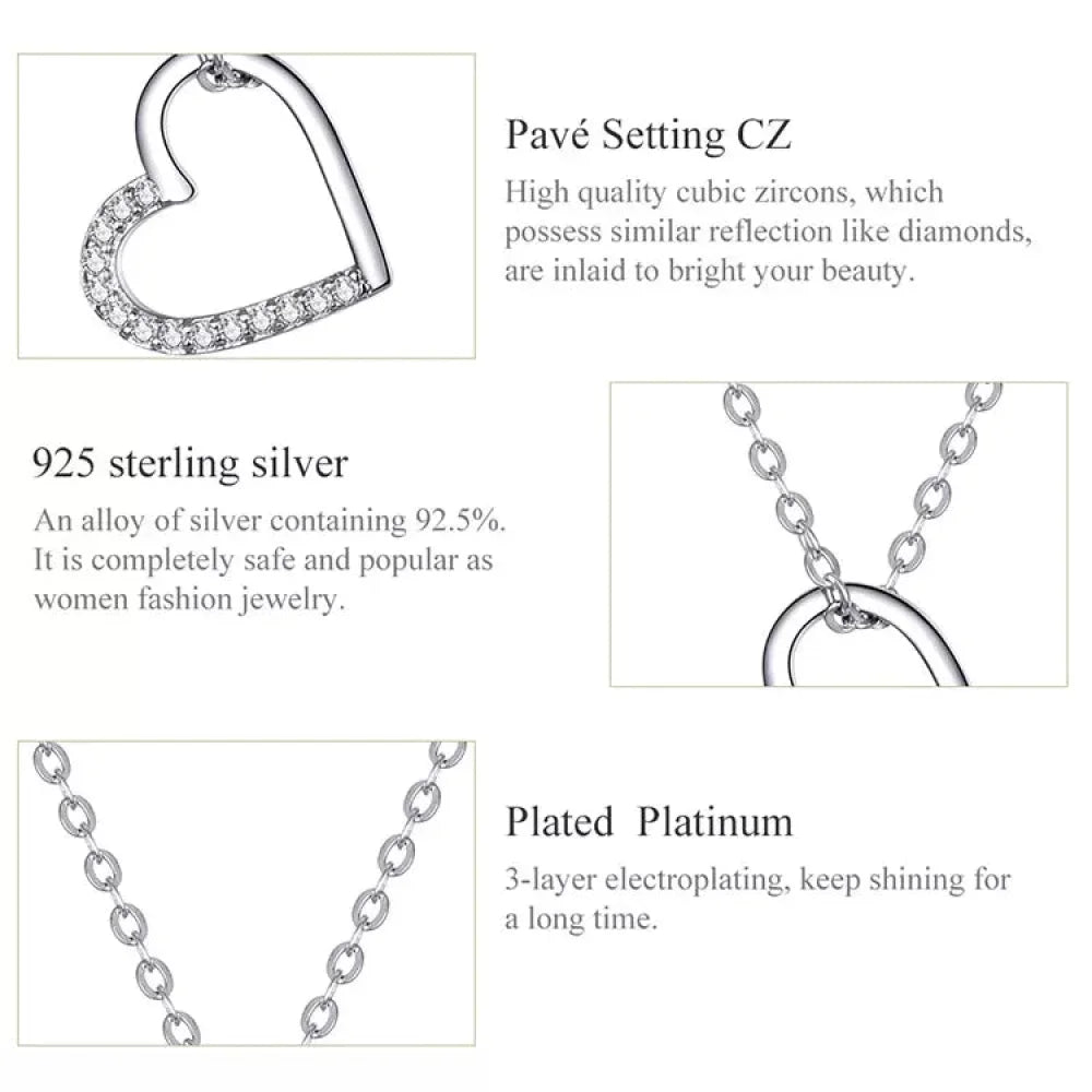 Genuine 925 Sterling Silver The Shape Of Love Chain Necklace For Women - Fine Jewelry 18.11'' Collar