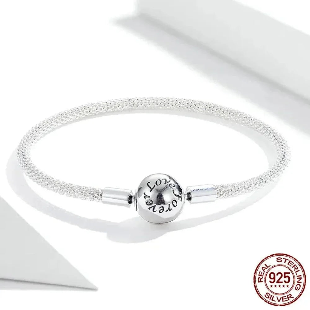 Sterling Silver Mesh Charm Bracelet – “Forever Love” Bead