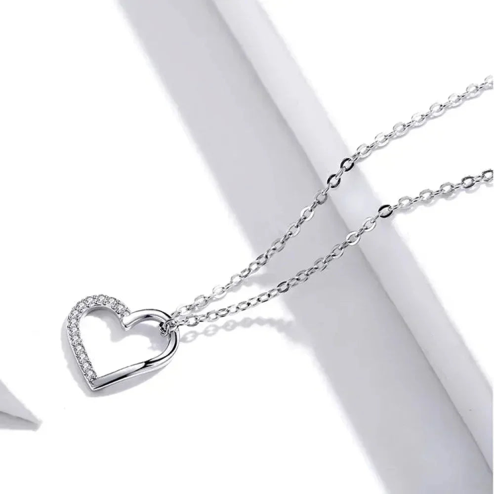 Genuine 925 Sterling Silver The Shape Of Love Chain Necklace For Women - Fine Jewelry 18.11'' Collar