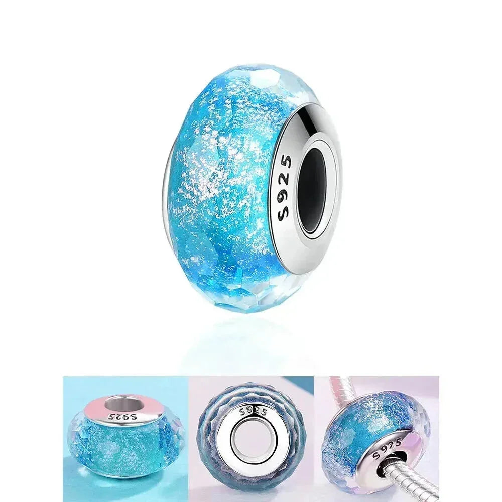 925 Sterling Silver Pink Flower Murano Glass Beads - Diy Bracelet Charms For A Festive Touch (Scz001)