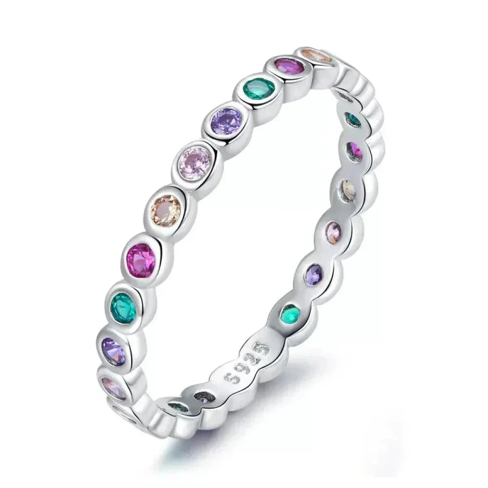925 Sterling Silver Rainbow CZ Band Ring