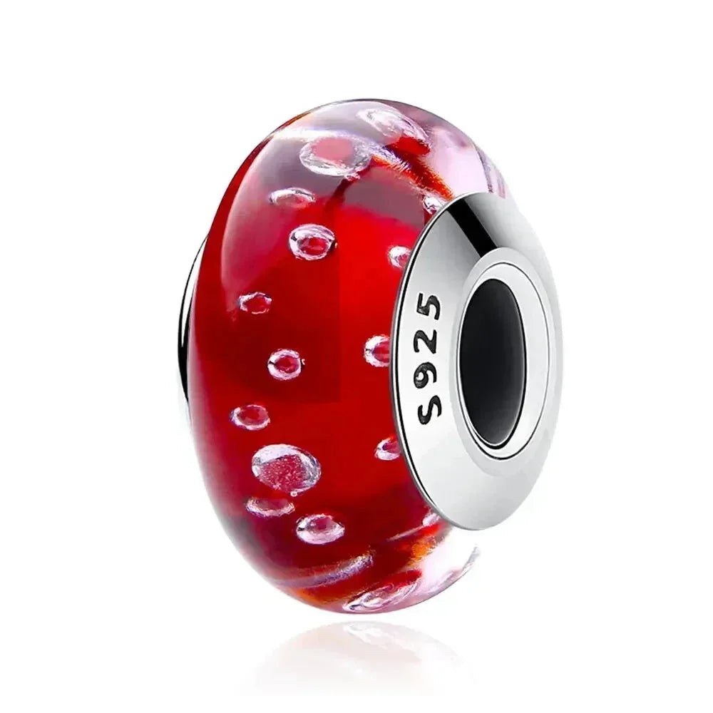 925 Sterling Silver Pink Flower Murano Glass Beads - Diy Bracelet Charms For A Festive Touch (Scz001)