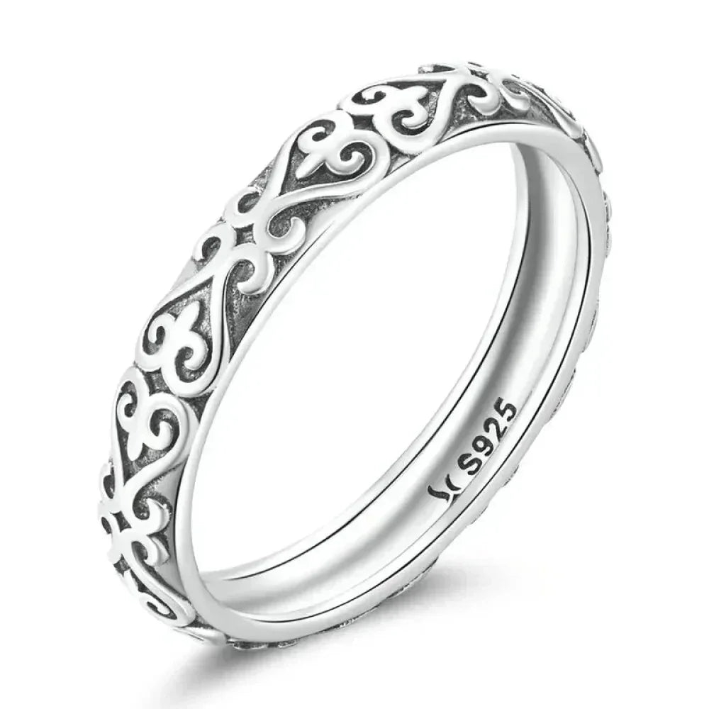 925 Sterling Silver Vintage Embossed Floral Ring