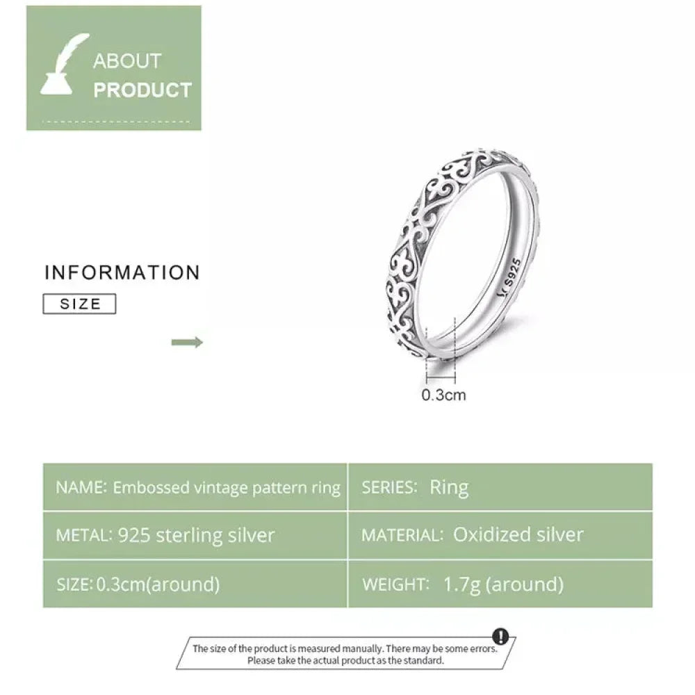 925 Sterling Silver Vintage Embossed Floral Ring