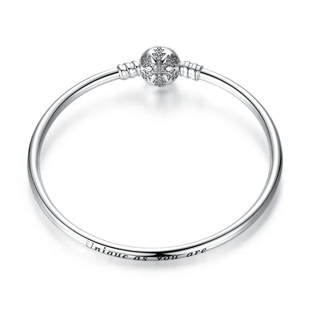 Sterling Silver Snake Chain Bangle Bracelet with CZ Pavé
