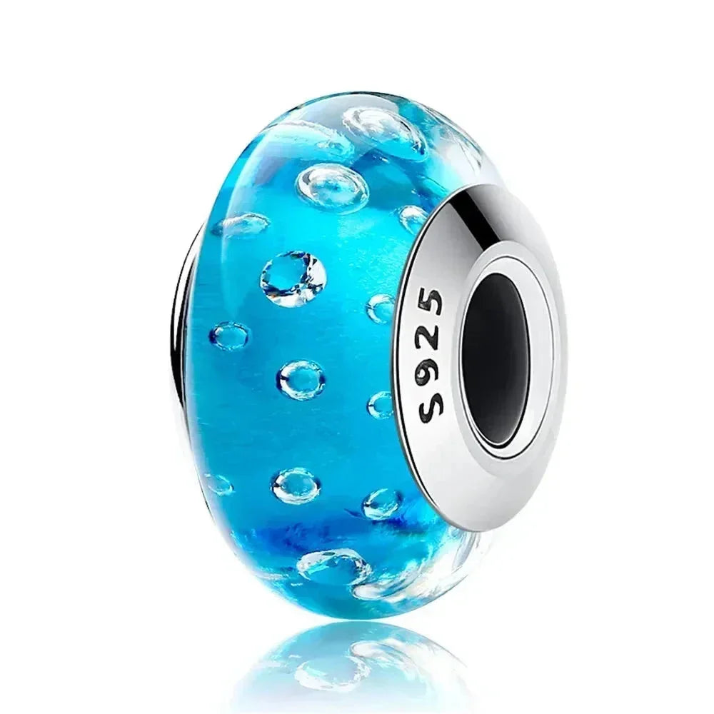 925 Sterling Silver Pink Flower Murano Glass Beads - Diy Bracelet Charms For A Festive Touch (Scz001)