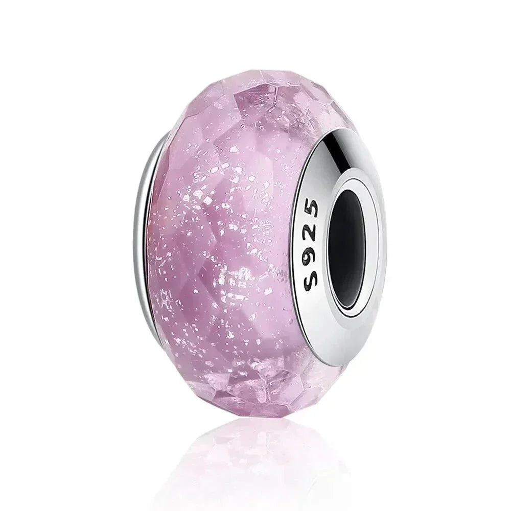 925 Sterling Silver Pink Flower Murano Glass Beads - Diy Bracelet Charms For A Festive Touch (Scz001)