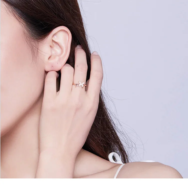 925 Sterling Silver CZ Butterfly Open Ring