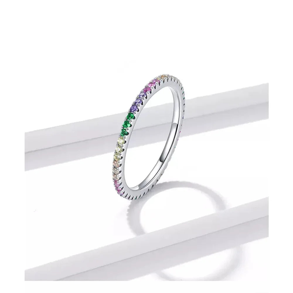 925 Sterling Silver Rainbow CZ Band Ring