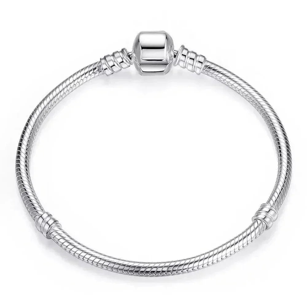Sterling Silver Snake Chain Charm Bangle – 3mm Barrel Clasp