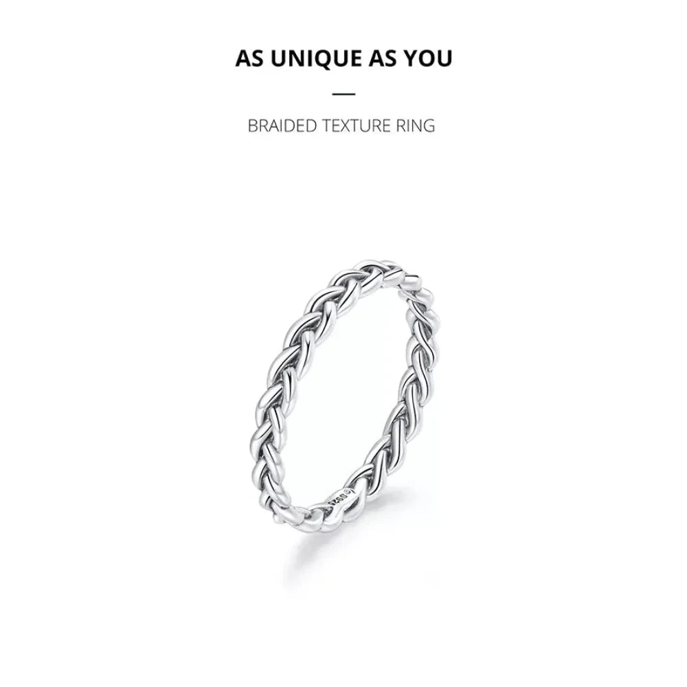 925 Sterling Silver Braided Texture Twisted Eternity Band Stackable Rings - Fine Jewelry