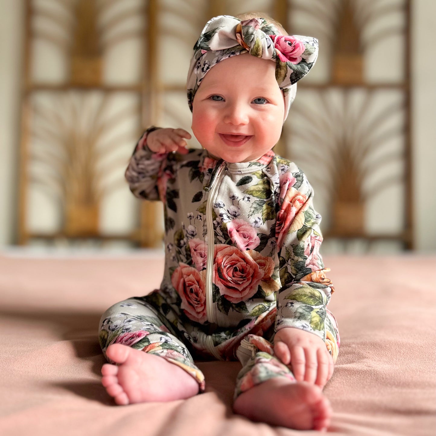 Bamboo Baby Zipper Footed Onesie | Antique Floral