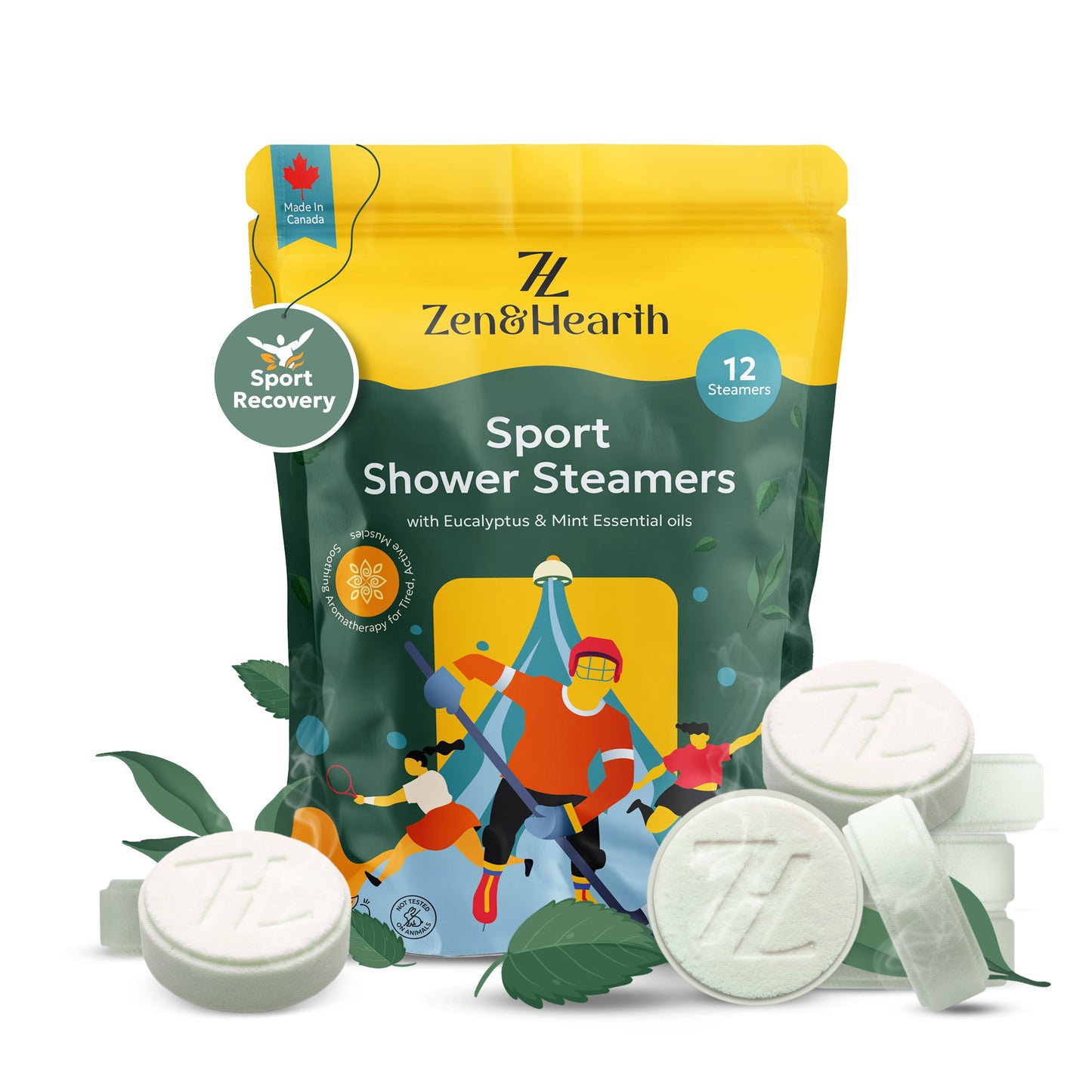 Zen & Hearth Sport Shower Steamers – Post-Workout Recovery & Clearing Breath Aromatherapy with Eucalyptus, Mint & Menthol for Athletes & Active Lifestyles – Made in Canada