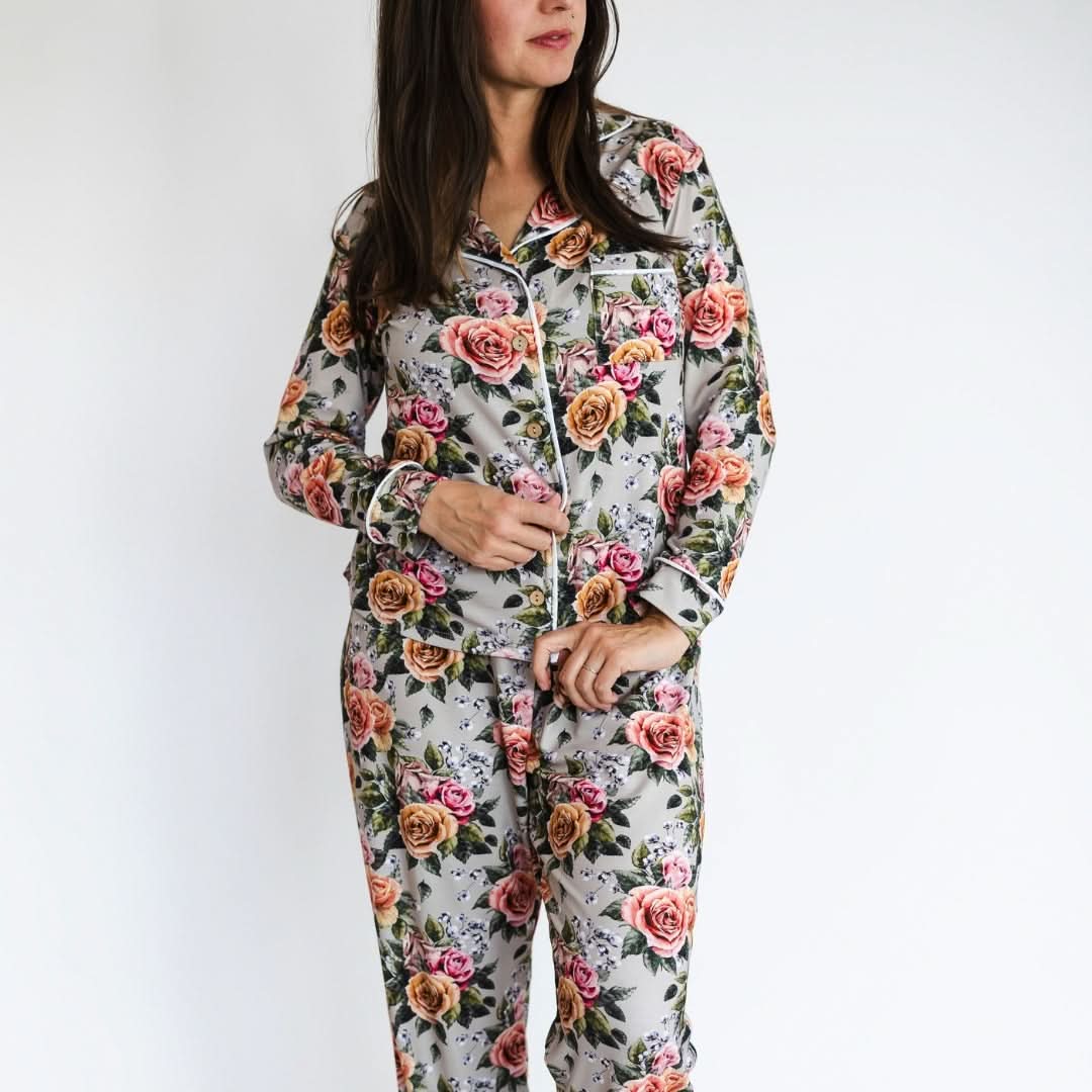 Ladies’ Bamboo Long Sleeve Button-Up Lounge Set | Olive