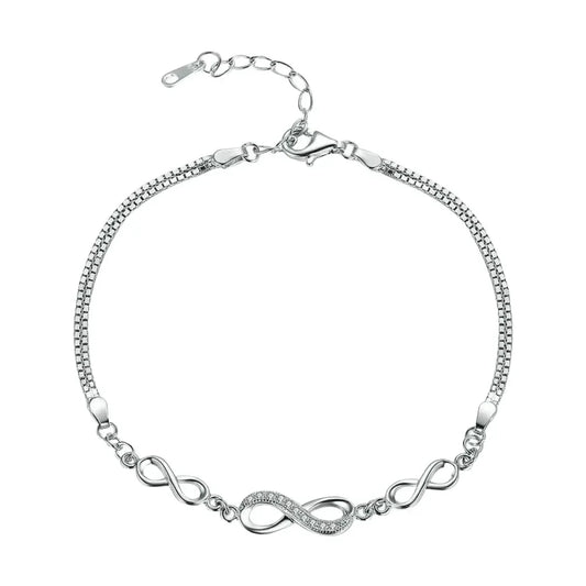 Sterling Silver Infinity Bracelet with CZ – Adjustable